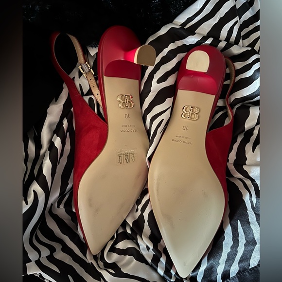 BEAUTIISOLES | Red Leather Suede Slingback Made in Italy | Size 10 - Picture 7 of 14